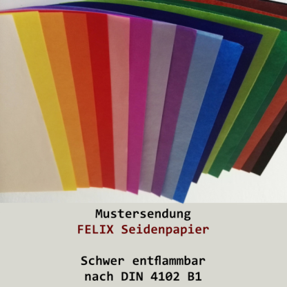 Produktfoto von Konzept-shop.de - DIN A4-Blätter des Seidenpapiers FELIX in ca. 20 verschiedenen Farbtönen.